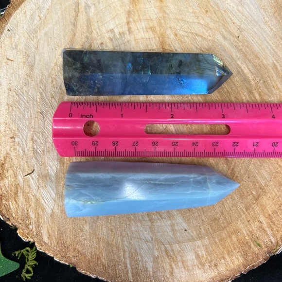 4x Blue Crystal Towers Caribbean Calcite, Labradorite, Que Sera & Aura Quartz - Picture 4 of 6